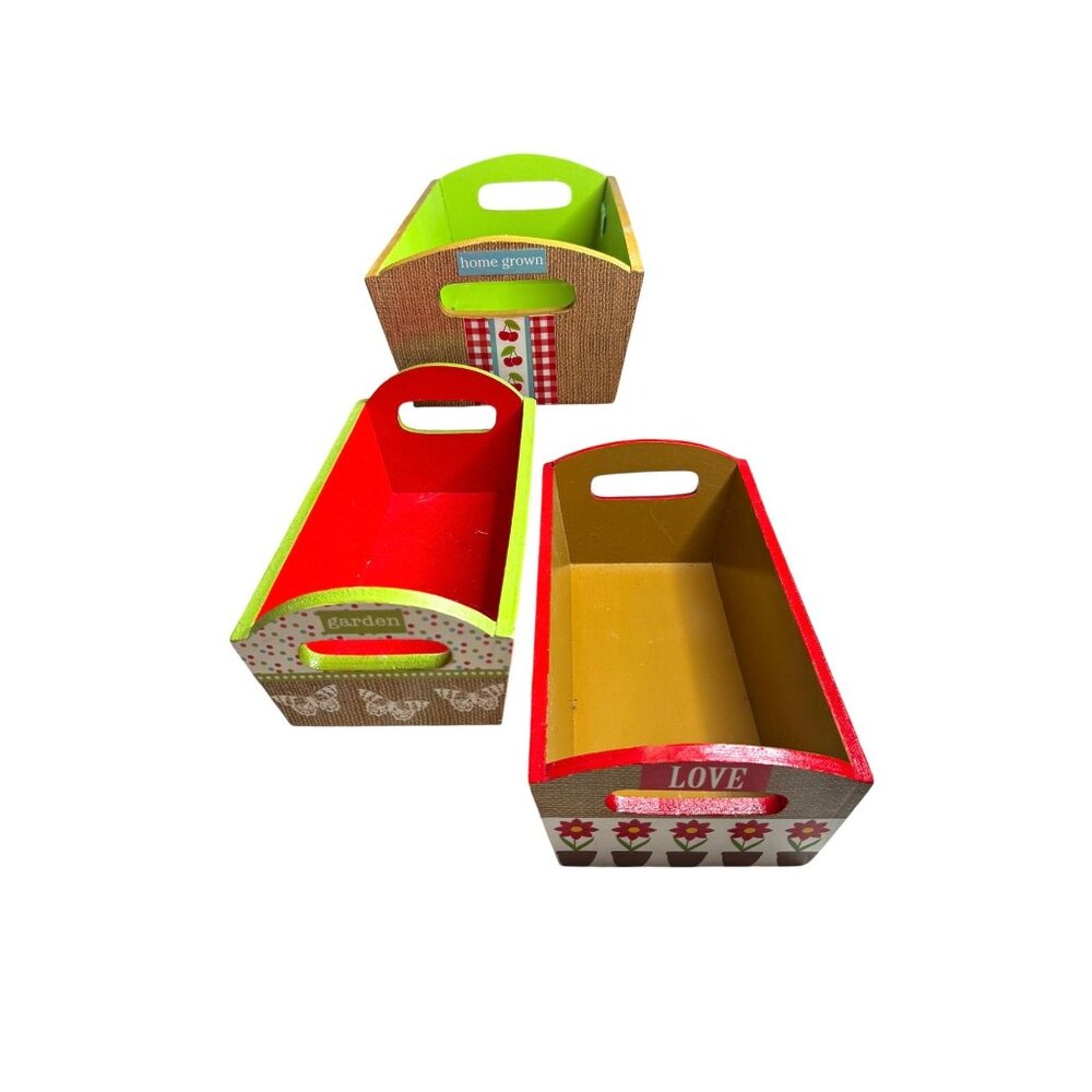 Set Of 3 Rectangular Decorative Wooden Storage Containers Totes - Picture 7 of 11